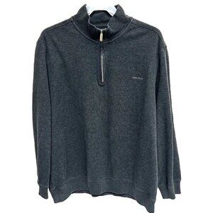 Perry Ellis Sweater 2XL XXL Black 1/4 Quarter Zip Fleece Pullover Logo Mock Neck
